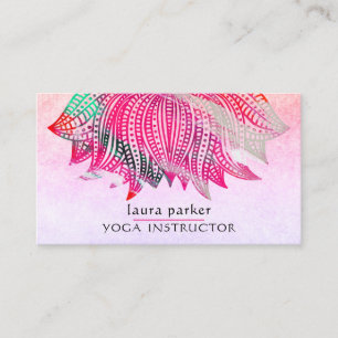 Pink Lotus Mandala Yoga Trainer Meditation Retro Business Card