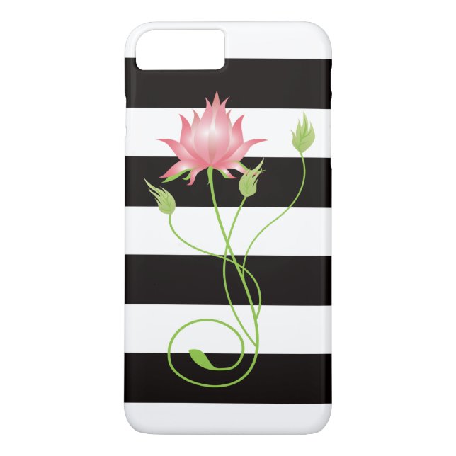 Pink Lotus Modern Stripe Floral Case-Mate iPhone Case (Back)