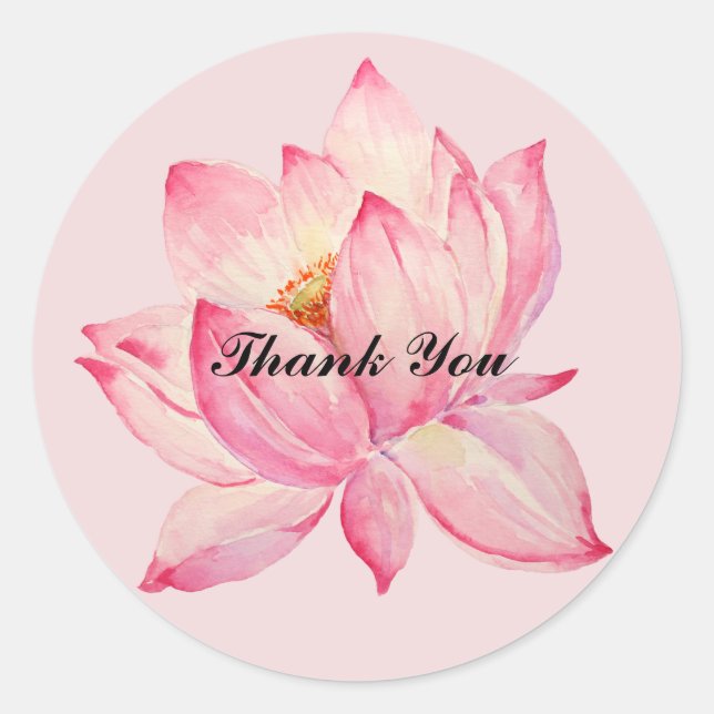 Pink Lotus Thank you Classic Round Sticker (Front)
