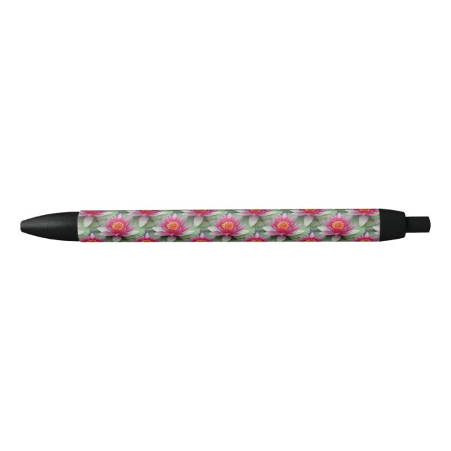 Pink Lotus Water Lily Black Ink Pen (Front)
