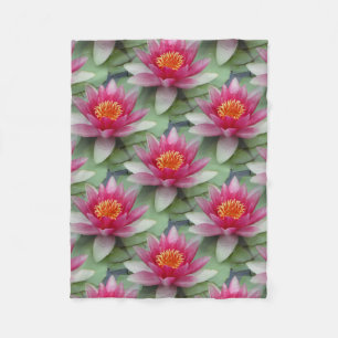 Pink Lotus Water Lily Fleece Blanket