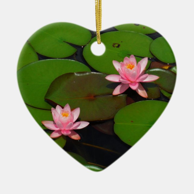 Pink lotus water lily flower  garden, ceramic ornament (Front)