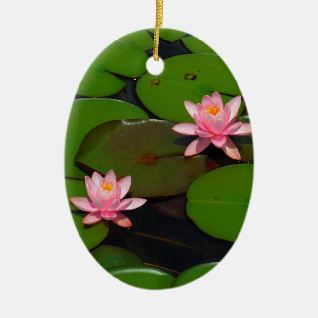 Pink lotus water lily flower  garden, ceramic ornament (Front)