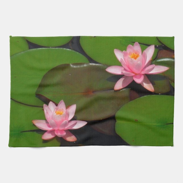 Pink lotus water lily flower  garden, kitchen towel (Horizontal)