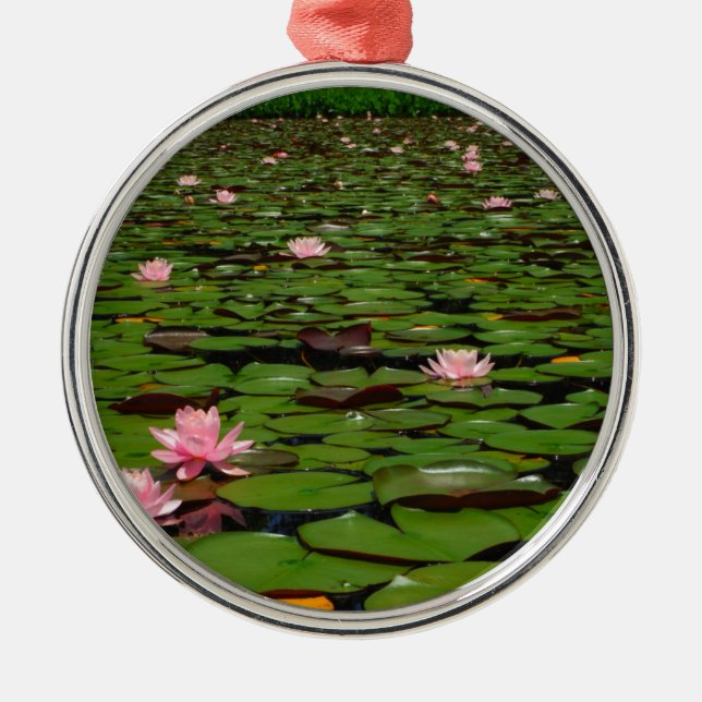Pink lotus water lily flower pond metal ornament (Front)