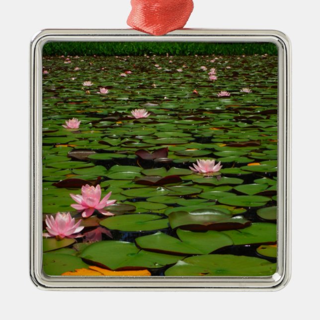 Pink lotus water lily flower pond metal ornament (Front)