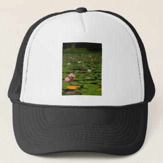 Pink lotus water lily flower pond trucker hat