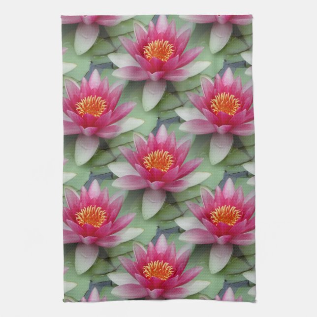Pink Lotus Water Lily Kitchen Towel (Vertical)