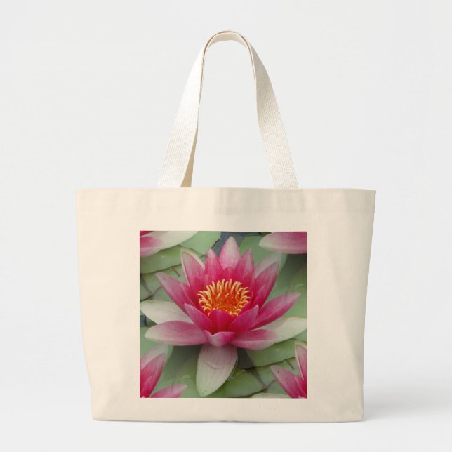 Pink Lotus Water Lily Large Tote Bag (Front)
