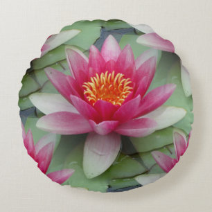 Pink Lotus Water Lily Round Pillow