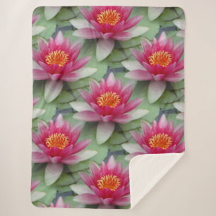 Pink Lotus Water Lily Sherpa Blanket