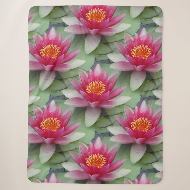 Pink Lotus Water Lily Sherpa Blanket (Front)