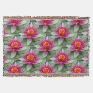 Pink Lotus Water Lily Throw Blanket