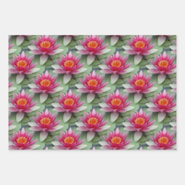 Pink Lotus Water Lily Wrapping Paper Sheet (Front)