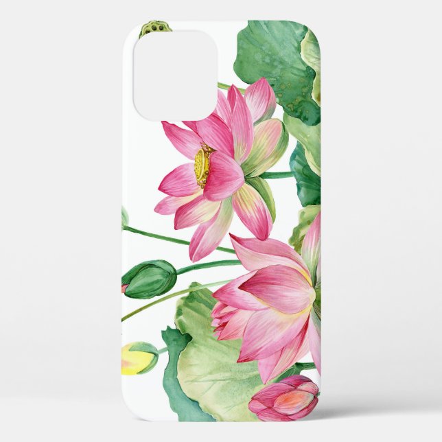 Pink Lotus Watercolor Border Case-Mate iPhone Case (Back)