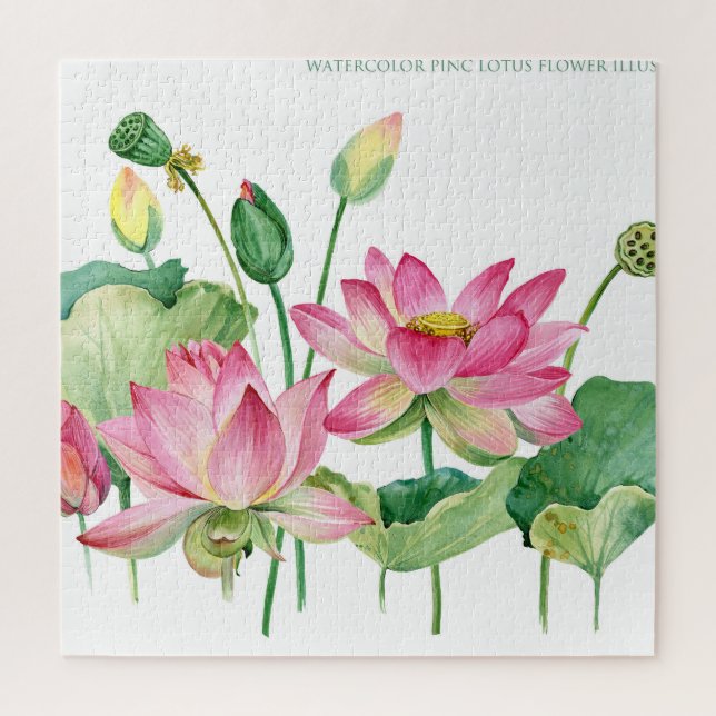 Pink Lotus Watercolor Border Jigsaw Puzzle (Vertical)