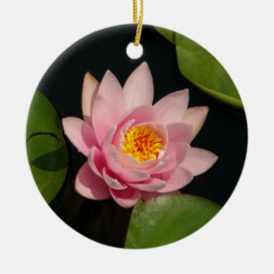 Pink Lotus Waterlily Flowers Ceramic Ornament