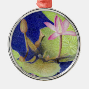 Pink Lotus Waterlily Flowers Metal Ornament