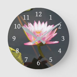 Pink Lotus Waterlily Round Clock