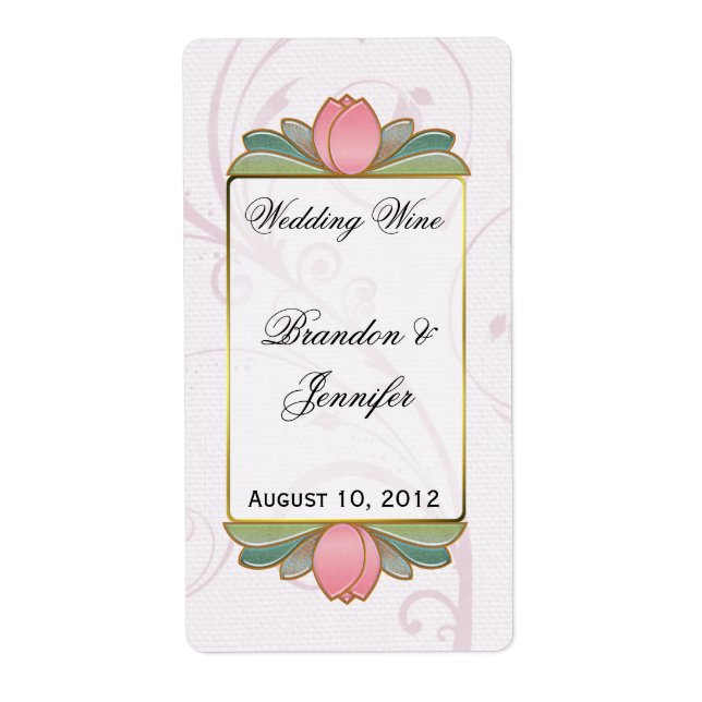 Pink Lotus Wedding Mini Wine Labels (Front)
