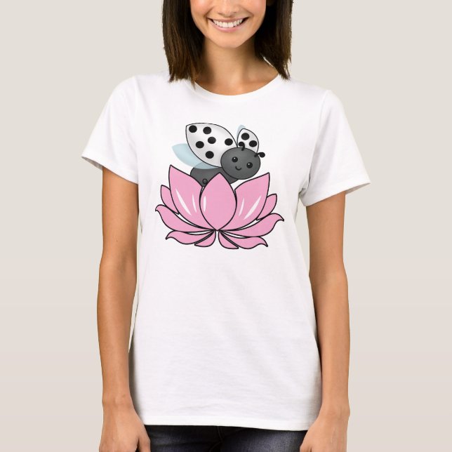 Pink Lotus White Ladybug T-Shirt (Front)