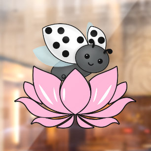 Pink Lotus White Ladybug Window Cling