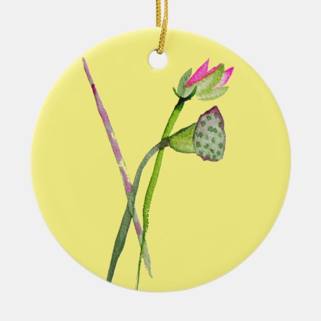 Pink Lotus Zen flower Buddhist Art Ceramic Ornament (Front)