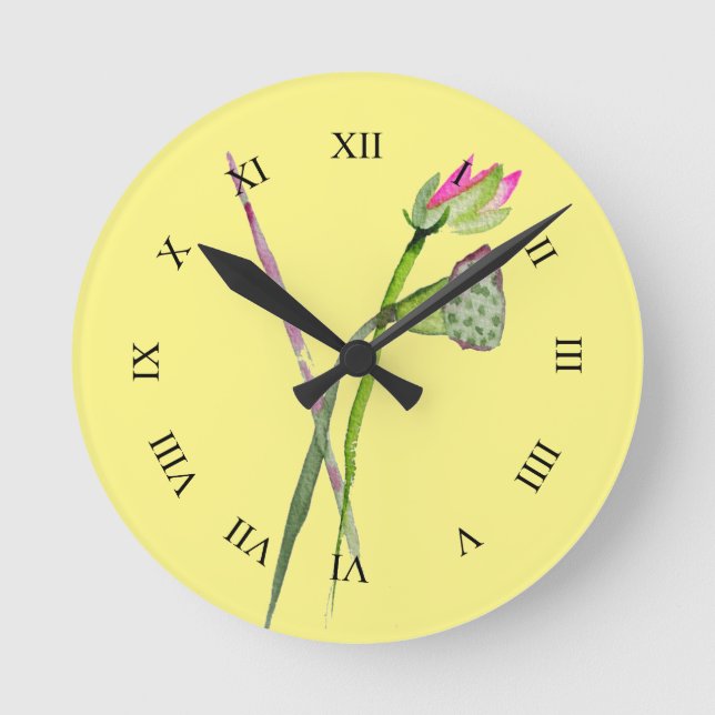 Pink Lotus Zen flower Buddhist Art Round Clock (Front)