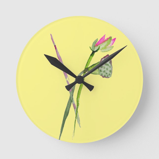 Pink Lotus Zen flower Buddhist Art Round Clock (Front)