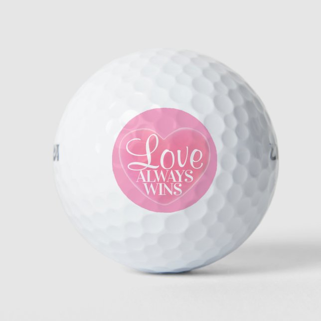 Pink Love Always Wins Heart Golf Balls (Front)