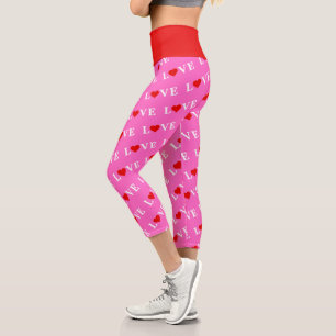 Pink LOVE and Heart Girly Chic Modern Elegant Capri Leggings