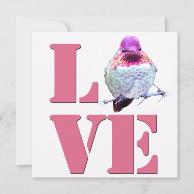 Pink LOVE Anna's Hummingbird Photo Flat Card (Front)