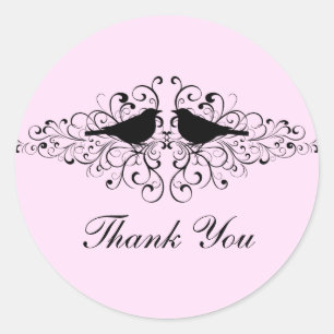 Pink Love Bird Swirls Thank You Stickers