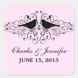 Pink Love Bird Swirls Wedding Stickers