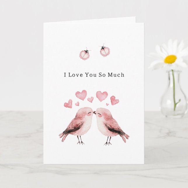 Pink Love Birds Ladybugs  Card (Small Plant)