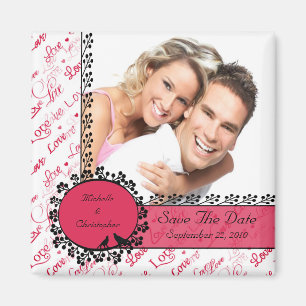 Pink Love Birds Photo Save The Date Magnet