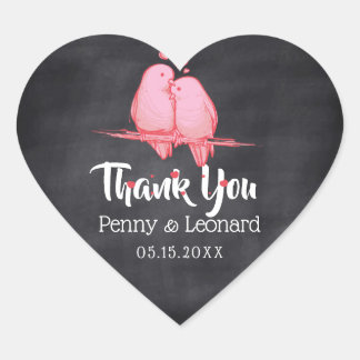 Pink Love Birds Thank You Chalkboard Wedding Favou Heart Sticker