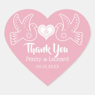 Pink Love Birds Thank You Mexican Wedding Favour Heart Sticker