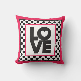 Pink Love Black Dots Throw Pillow