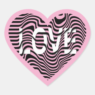 Pink LOVE black white striped heart modern Sticker