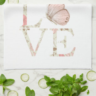 Pink Love Butterfly Floral Kitchen Towel