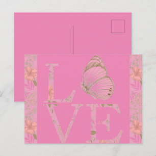 Pink Love Butterfly Floral Postcard