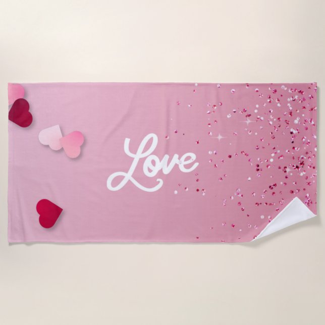 Pink Love Heart Beach Towel  (Front)