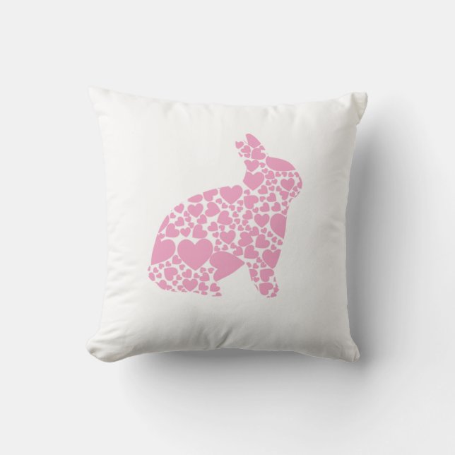 Pink Love Heart Bunny Rabbit Throw Pillow (Front)