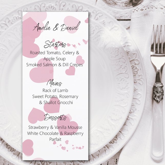 Pink Love Heart  Menu Card (Creator Uploaded)