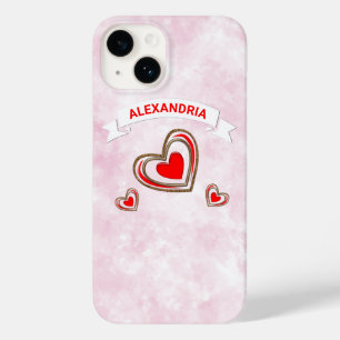 Pink Love Heart Modern Love Watercolor Personalize Case-Mate iPhone 14 Case