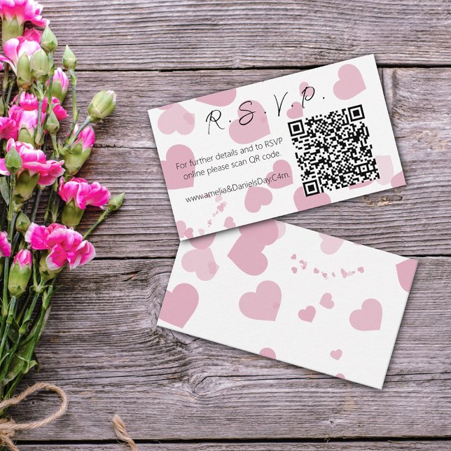 Pink Love Heart Online RSVP Note Card (Creator Uploaded)