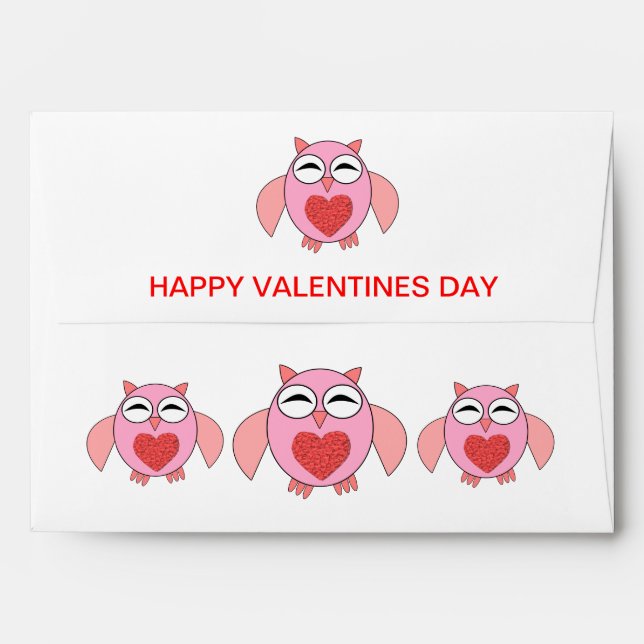 Pink Love Heart Owl Custom Envelop Envelope (Back (Top Flap))