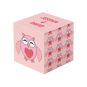 Pink Love Heart Owl Custom Photo Cube