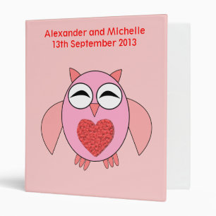 Pink Love Heart Owl Custom Wedding Album Binder